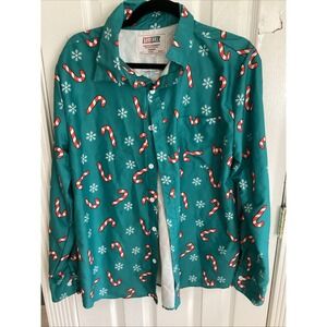 ARVI HILL CHRISTMAS MENS BUTTON DOWN SHIRT CANDY CANES BLUE SIZE MED